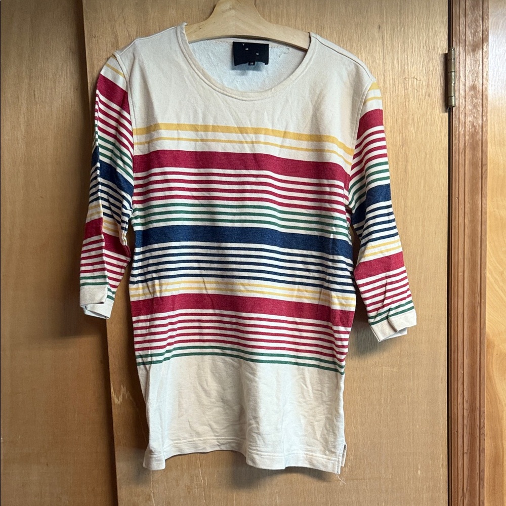 YMC three-quarter sleeve striped shirt
